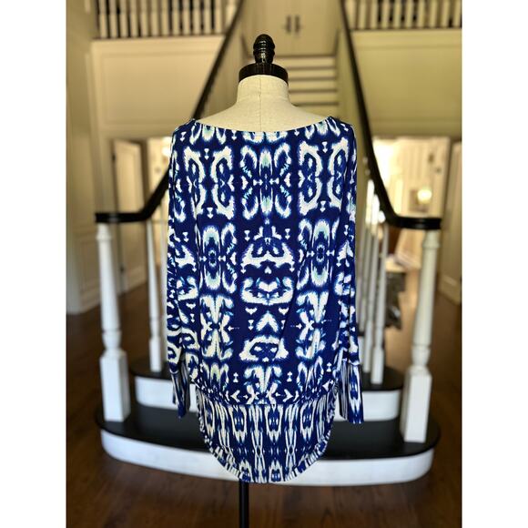 Boston Proper Blue Ikat Dress BodyCon Long Sleeve Summer Dress Pool Beach Resort - Picture 7 of 12